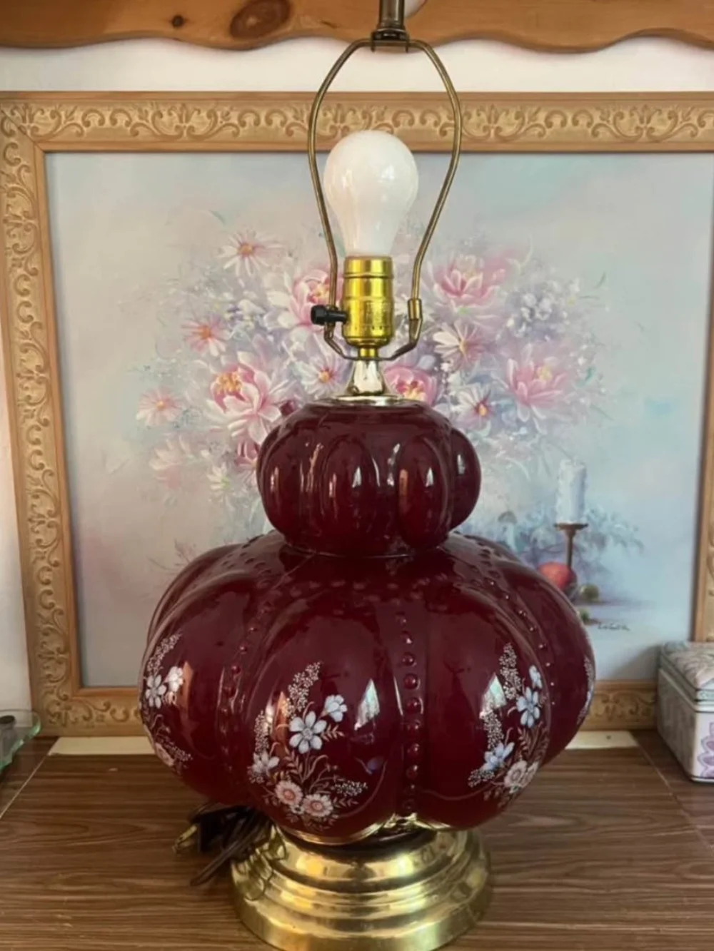 Vintage Carl Falkenstein Red Bubble Glass Lamp — Hollywood Regency
